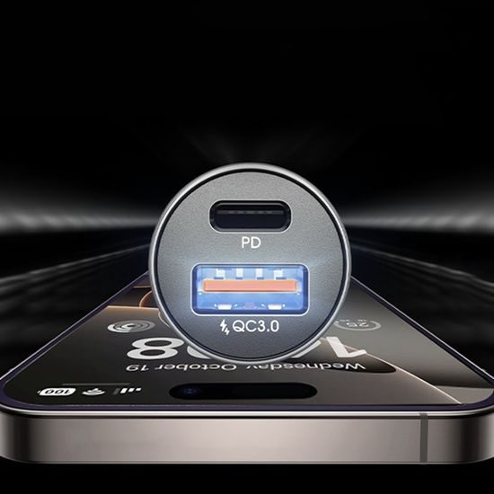 Lisen Φορτιστής Αυτοκινήτου USB-A + USB-C με καλώδιο USB-C / Lightning - USB-C, 12V/24V, μαύρο