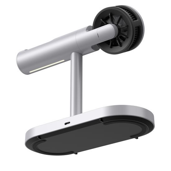 Qi2.2 MagSafe Nabíjecí stanice 5v1 s aktivním chlazením, 25 W a 360° rotací pro iPhone, Apple Watch, AirPods, Android, stříbrná