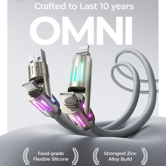 Lisen Καλώδιο Δεδομένων 4 σε 1 USB-A / USB-C - USB-C / Lightning, 240 W, 2 m, γκρι