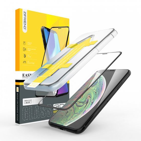 iPhone 11 Pro apsauginis stiklas – Zifriend 3D Full Cover grūdintas stiklas su montavimo rėmeliu – juoda
