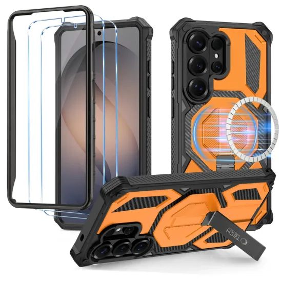 Tech-Protect MagBlast MagSafe + 2 бр. стъкла, Samsung Galaxy S26 Ultra, черно/оранжево