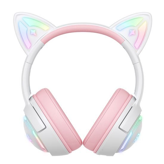 Onikuma GT838 Kabellose Gaming Kopfhörer mit RGB LED Beleuchtung und Katzenohren - Rosa