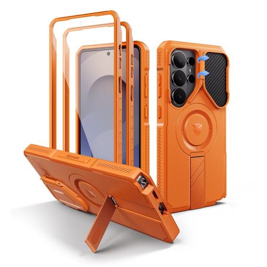Dexnor MagSafe 360 Kickstand Hoesje - Samsung Galaxy S26 Ultra - met Camera Cover & Standaard - Schokbestendig - Oranje