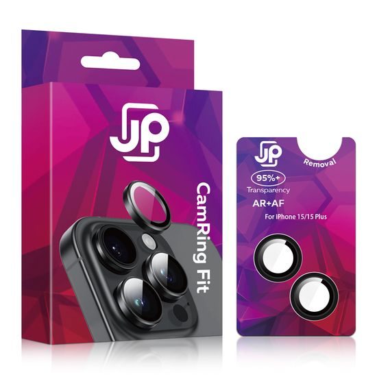 JP Camring Fit, προστατευτικό τζαμάκι για φακό κάμερας, iPhone 15 / 15 Plus, μαύρο