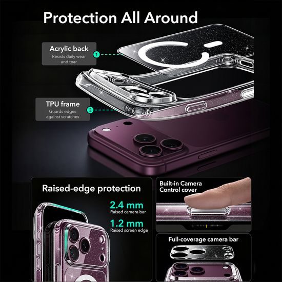 iPhone 17 Pro Max / 18 Pro Max vāciņš – ESR Classic Hybrid HaloLock MagSafe – caurspīdīgs ar spīdumiem