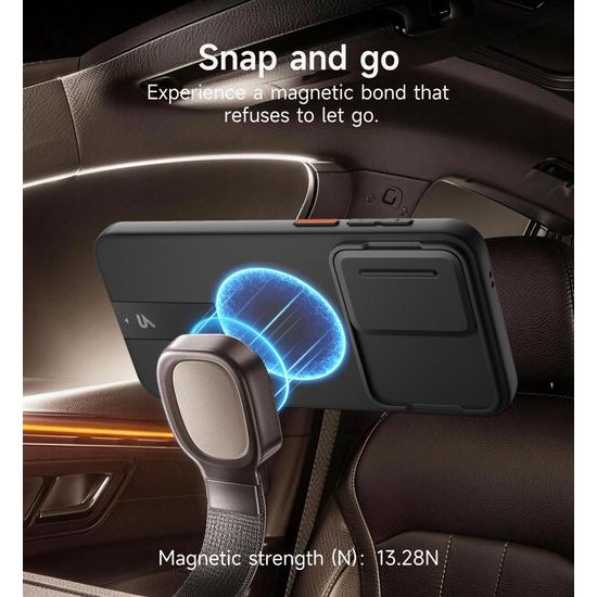 Suritch MagSafe Kickstand Camprotector tok Samsung Galaxy A57, fekete