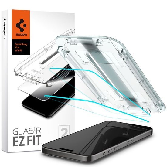 Spigen Glass.TR EZFit s aplikátorem, 2 kusy, Tvrzené sklo, iPhone 15 Pro Max