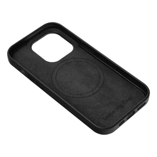 Leather Mag Cover obal, iPhone 15, černý