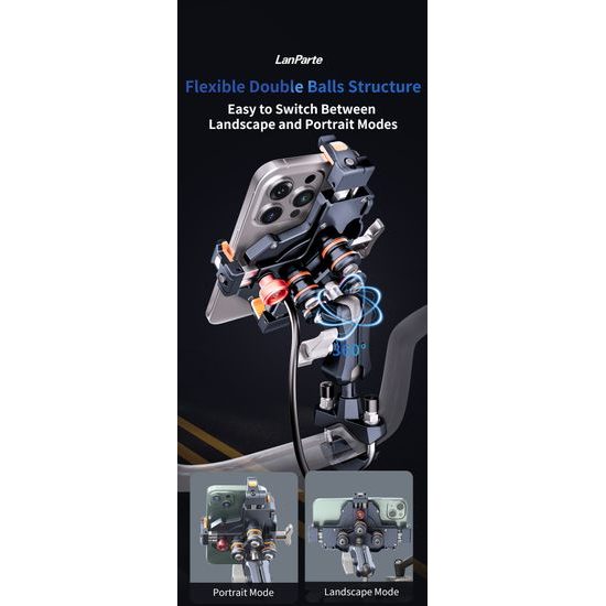 LanParte UBA-MC Motorrad Handyhalterung mit 15W kabellosem Laden - Smartphone Halterung mit Vibrationsdämpfung