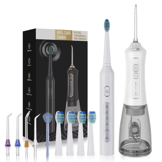 Σετ ηλεκτρικής sonic οδοντόβουρτσας και ασύρματου ιριγκάτορ στόματος 2 σε 1 (IPX7, 5 λειτουργίες, 300 ml), λευκό