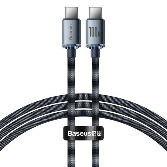 Baseus Crystal Shine Series kábel s podporou rýchleho nabíjania, USB-C - USB-C, 100W, 1,2 m, čierny (CAJY000601)
