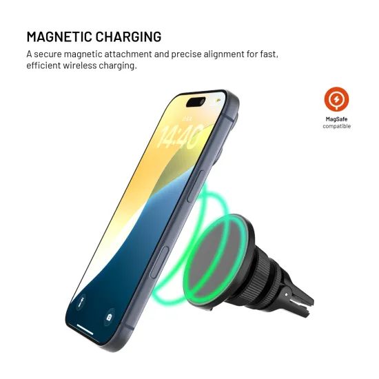 Autós tartó vezeték nélküli töltéssel FIXED MagRound 3, MagSafe, 25W, Qi2.2, fekete