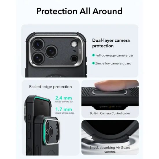 Kryt ESR Cyber Tough Kickstand MagSafe, iPhone 17 Pro Max / 18 Pro Max, čierny