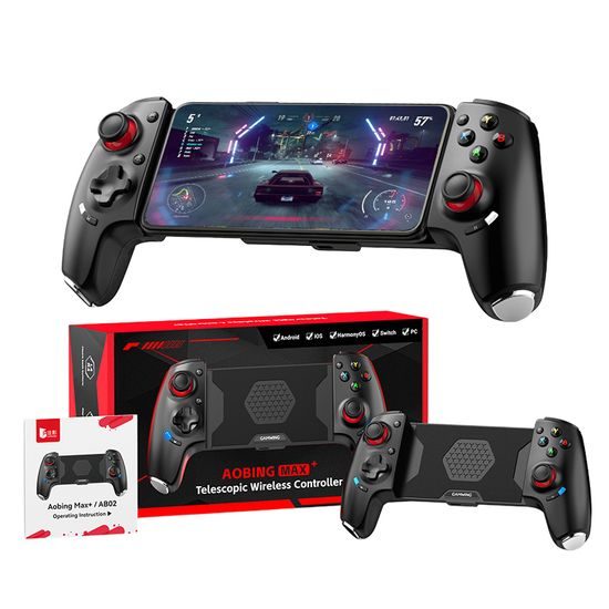 AB02 Ασύρματο τηλεσκοπικό gamepad με Hall joysticks, λειτουργία Turbo και προγραμματιζόμενα κουμπιά, μαύρο