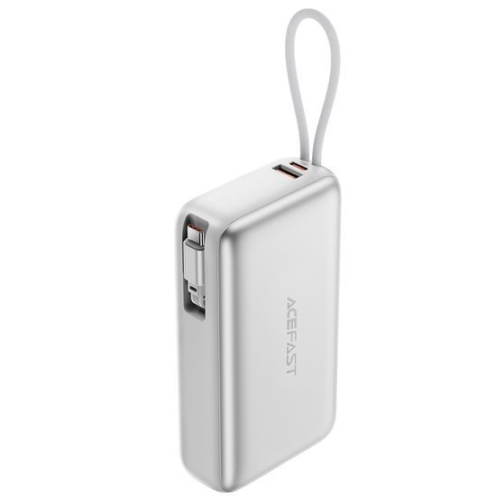 Acefast Powerbank (M34) 20.000 mAh - met Uitschuifbare USB-C Kabel - PD45W Snelladen - Zilver