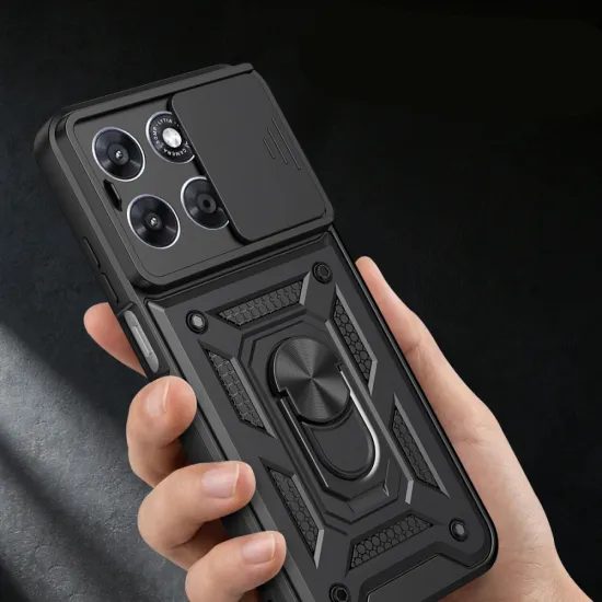 Tech-Protect CamShield Pro Schutzhülle für Motorola Moto G67 / G77 - Hybrid Case mit Kameraschutz und 360° Ring - Schwarz