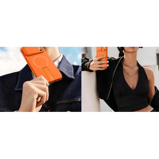Husă Suritch AirBounce Bumper MagSafe cu Suport și Protecție Cameră, iPhone 17 Pro Max / 18 Pro Max, portocaliu