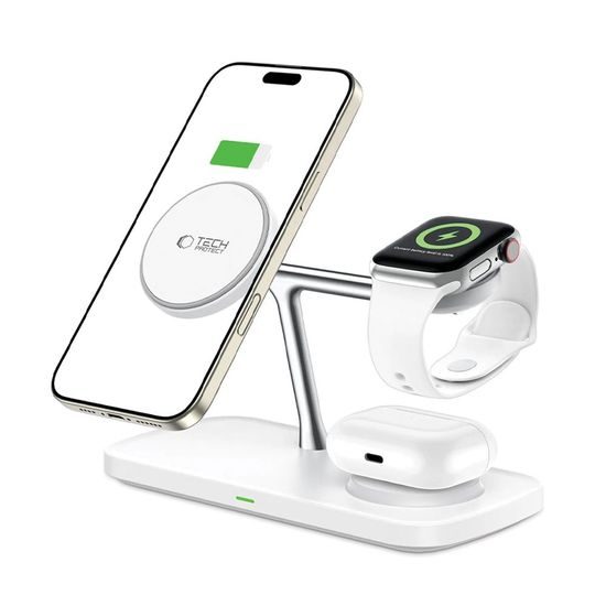 Tech-Protect QI15W-A45 caricatore wireless 3in1 MagSafe, bianco