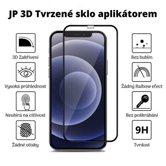 JP 3D sklo s inštalačným rámom, iPhone 13 Mini, čierne