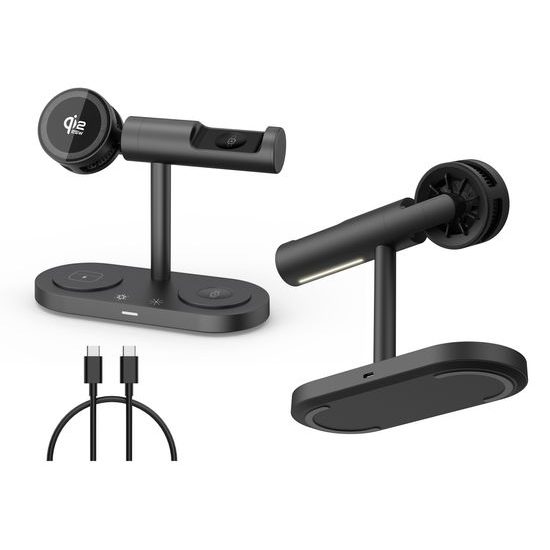 Qi2.2 MagSafe Σταθμός Φόρτισης 5σε1 με ενεργό ψύξη, 25 W και περιστροφή 360° για iPhone, Apple Watch, AirPods, Android, μαύρο