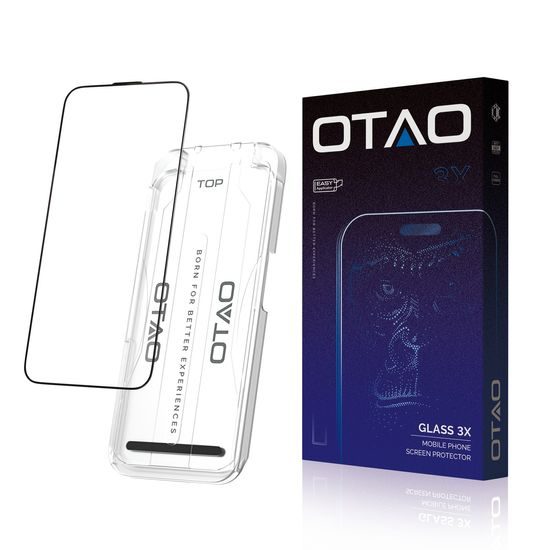 OTAO Corning Glass Σκληρυμένο γυαλί με εφαρμοστή, iPhone 14 Pro / 15 / 16, μαύρο