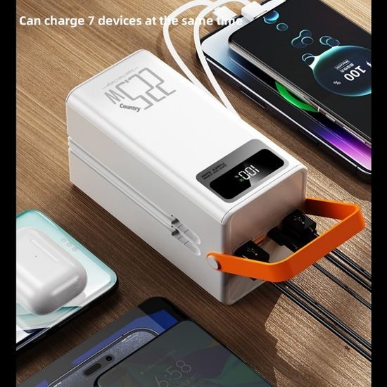 Power Bank 60.000 mAh, 22.5W PD, 4 USB + 2 καλώδια, LED φώτα, μαύρο