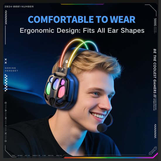 Onikuma X89 Gamer fejhallgató mikrofonnal, USB + 3,5mm Jack, RGB, fekete