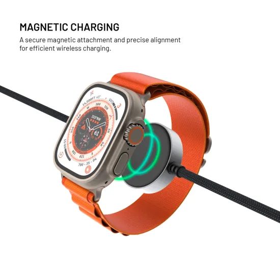 Fonott kábel FIXED Power Watch Cable USB-C - USB-C töltővel Apple / Samsung Watch-hoz, PD 60W, 1,5 m, szürke