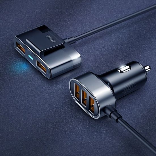 Joyroom brzi auto punjač 5x USB 6.2A s produžnim kabelom, crni (JR-CL03)