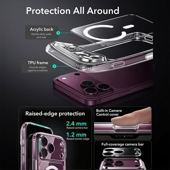 iPhone 17 Pro Max / 18 Pro Max vāciņš – ESR Classic Hybrid HaloLock MagSafe – caurspīdīgs