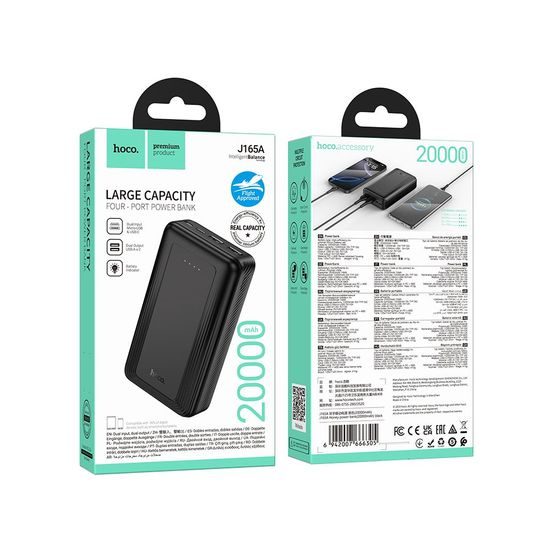 Hoco J165A Powerbank 20000 mAh für Mobilgeräte - Externe Batterie mit 2A Ladestrom - Schwarz