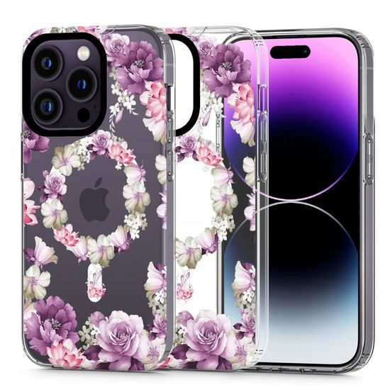 Tech-Protect Magmood, iPhone 14 Pro Max, rózsaszín virágok