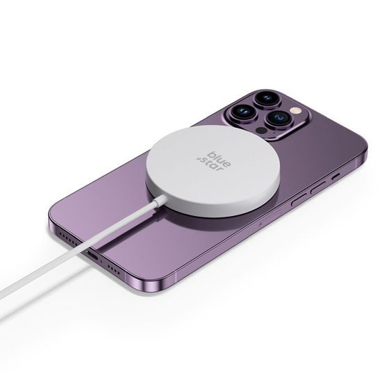 BlueStar Kabelloses MagSafe Ladegerät für iPhone - 15W Wireless Charger - Weiß
