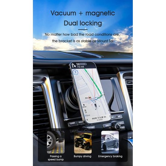 Dudao F24MAX MagSafe auto turētājs ar 15W bezvadu uzlādi – melns