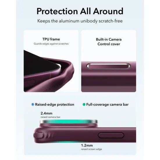 iPhone 17 Pro / 18 Pro dėklas – ESR Classic Hybrid Kickstand MagSafe – vyno raudona