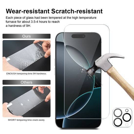 JP Mega Pack Szkło hartowane, 3 szkła na telefon z aplikatorem + 2 szkła na obiektyw, iPhone 16 Pro