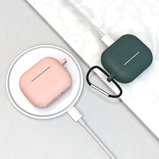 Apple AirPods 3 puha szilikon fülhallgató tok klippel, rózsaszín (D tok)