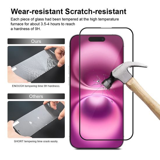 JP Full Pack gehärteter Gläser, 2x 3D Glas mit Applikator + 2x Linsenglasschutz, iPhone 16