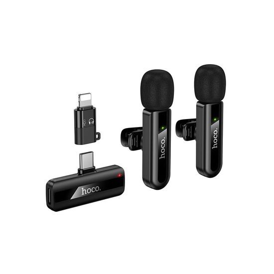 Hoco L20A Set microfoane wireless Lightning / USB-C, negru