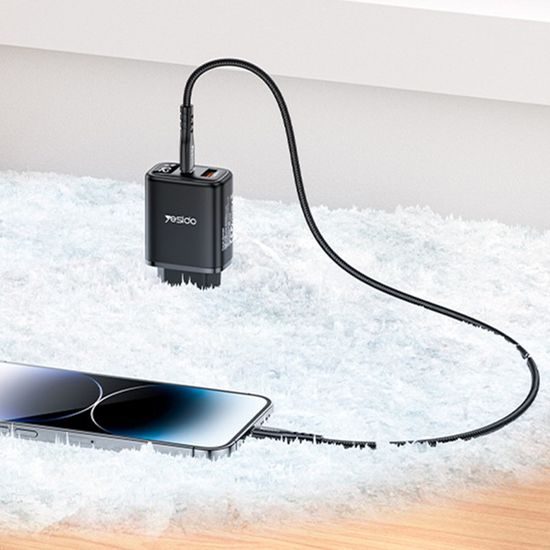 Προσαρμογέας Yesido (YC68) με ψηφιακή οθόνη, USB + USB-C, μαύρος