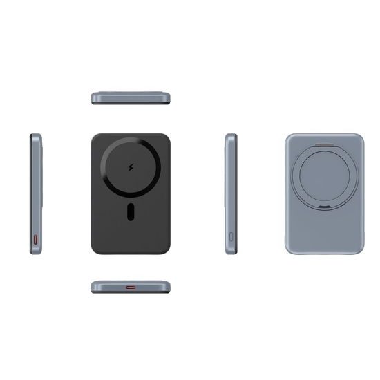 UltraThin MagSafe Powerbank 10000 mAh z vrtljivim stojalom, PD20W + 15W brezžično, srebrno siva