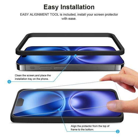JP Mega Pack Szkło hartowane, 3 szkła na telefon z aplikatorem + 2 szkła na obiektyw, iPhone 16 Plus