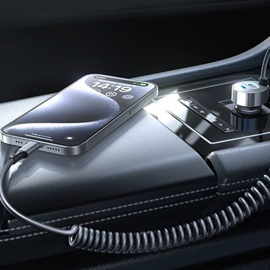 Lisen Φορτιστής Αυτοκινήτου USB-A + USB-C με καλώδιο USB-C, 90 W, 12V/24V, μαύρο