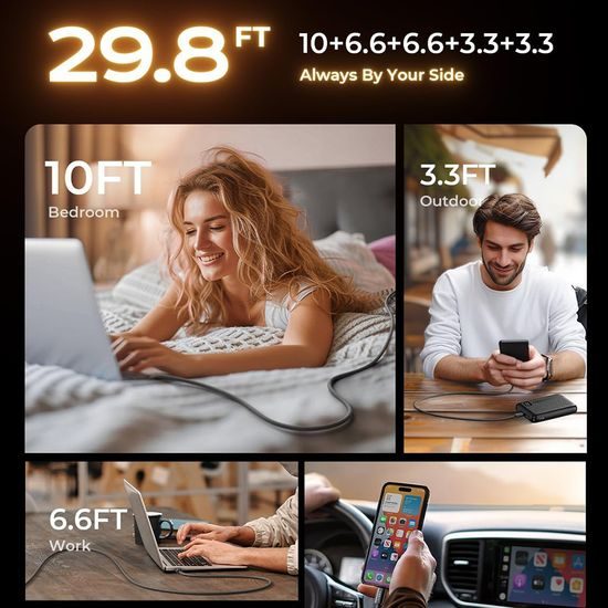 Lisen Datový kabel USB-C, 60 W, 480 Mb/s, 5 ks, 1 m / 1 m / 2 m / 2 m / 3 m, černý