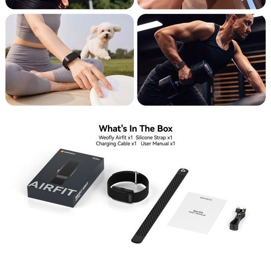 Weofly Airfit Smart Fitness Tracker ohne Display - Aktivitätstracker mit Herzfrequenzmessung und Schlafüberwachung - Schwarz