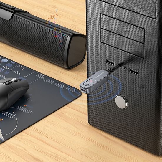 Borofone BC51 Bluetooth Audio Adapter AUX Empfänger und Sender - 2-in-1 RX/TX Modus - Plug & Play - Grau