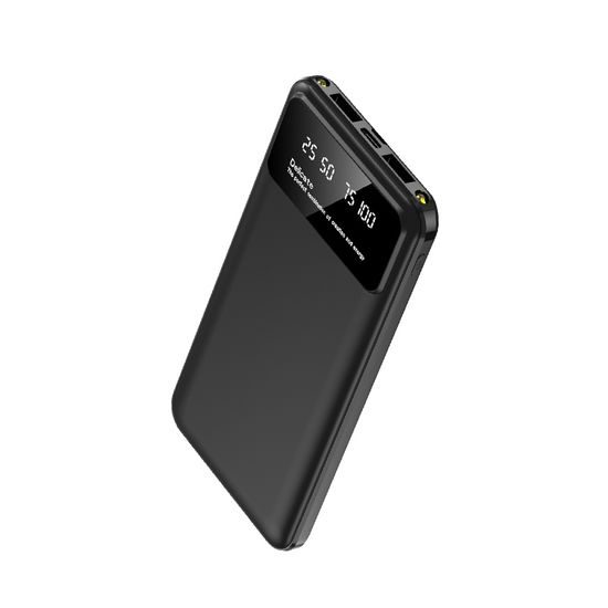 Powerbanka 10000mAh, 2x USB, 1x USB-C, s LED světlem, černá