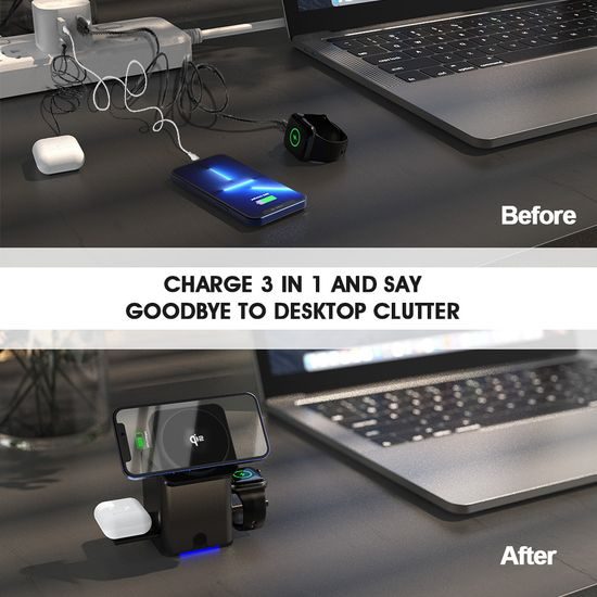 MagCube Pro Qi2 Έξυπνος Αναδιπλούμενος 3σε1 Ασύρματος Φορτιστής με MagSafe με Φόρτιση 15W, Γκρι
