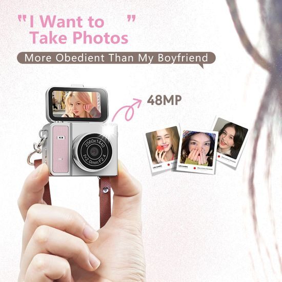 S162 Mini cameră foto retro cu display flip, argintiu-roz