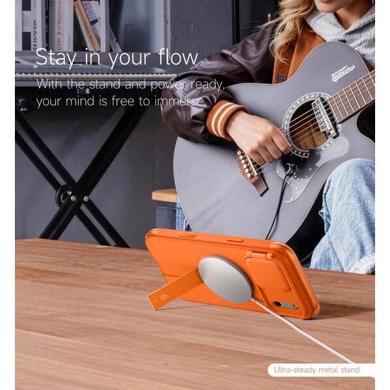 Husă Suritch AirBounce Bumper MagSafe cu Suport și Protecție Cameră, iPhone 17 Pro Max / 18 Pro Max, portocaliu